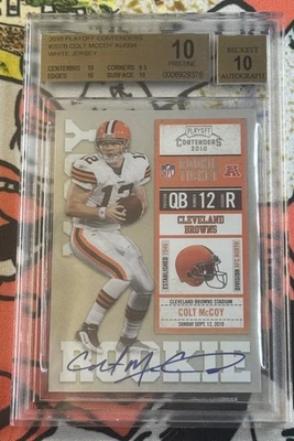 BGS #/10 Pristine  2010 Playoff Contenders Colt McCoy RC Auto 'WHITE' Jersey - Image 1 of 3