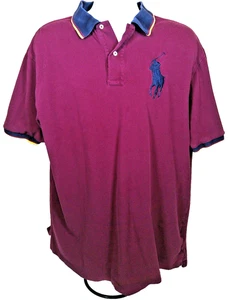 Polo Ralph Lauren Big Pony Polo Shirt XLT Burgundy Navy Collar Men’s Cotton Tall - Picture 1 of 12