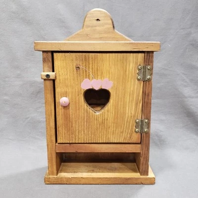 Vtg Wood Wall Cabinet Spice Medicine Shelf Rustic Heart Cutout Country Farmhouse - Image 1 of 4