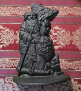 VINTAGE 10" ST.NICHOLAS~BELSNICKEL~SANTA CLAUS DOOR STOP~BLACK CAST IRON - Picture 1 of 7