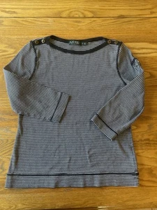 Ralph Lauren -size L Black & White Striped Top/boat neck, fitted, Cotton EUC - Picture 1 of 13