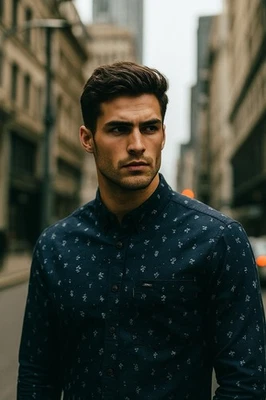 RVCA Men's Medium M Button Shirt That'll Do Print Slim Fit Long Sleeve Navy Blue - Image 1 of 4