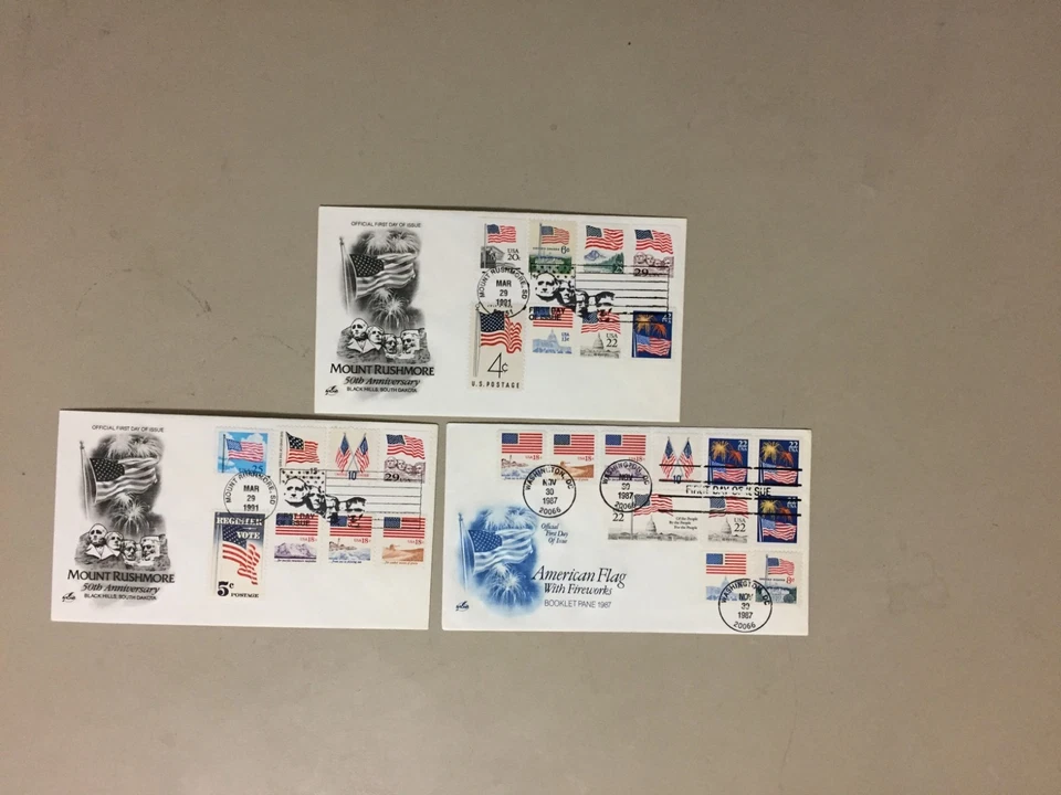 Three AMERICAN FLAG COMBO fdc with 27 stamps - Image 1 of 1