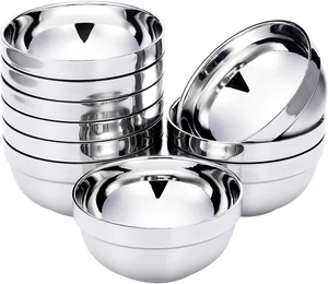 10 Pack Stainless Steel Bowls Double-Walled Insulated Soup Bowls Multipurpose Ri - Picture 1 of 12
