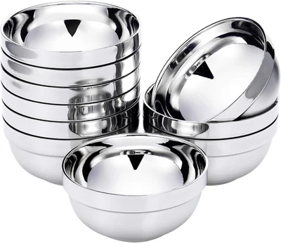 10 Pack Stainless Steel Bowls Double-Walled Insulated Soup Bowls Multipurpose Ri - Image 1 of 4