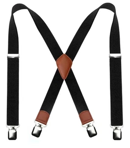 Tirantes negros para hombre con clips metálicos muy fuertes de 3,8 cm de ancho suspensión resistente... - Imagen 1 de 4