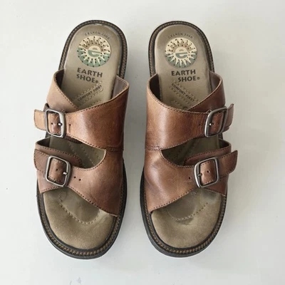 Vintage Y2K Womens 9.5 Earth Shoe Willow Gelron 2000 Slip On Buckle Sandal Brown - Image 1 of 4