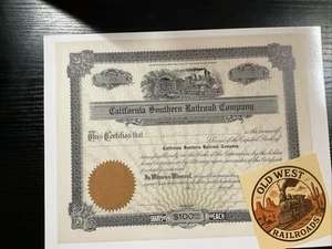 California Southern Railroad Company Stock COPY - Picture 1 of 4