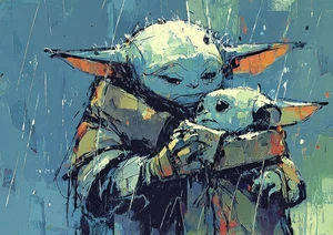 2025 MANDALORIAN GROGU & MAMMA YODA 1/1 ART SKETCH CARD ARTISTA FIRMATO - Foto 1 di 2