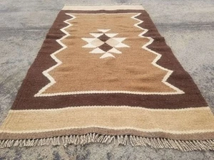 Fine Vintage Traditional Hand Made Oriental Wool Brown Kilim 5x2.7ft - Picture 1 of 12