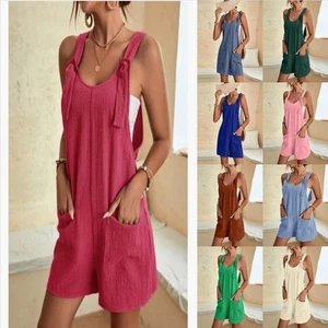 Dungarees Strappy Loose Summer Romper Womens Beach Jumpsuit Shorts Playsuit Size - Picture 1 of 20