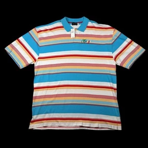 COOGI Mens 5XL Aqua Blue Multi Striped Cotton Short Sleeve Polo Shirt NWT - Picture 1 of 7