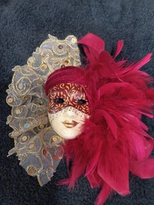 Elegant Red and Gold Tone Small Female Mask - Picture 1 of 2