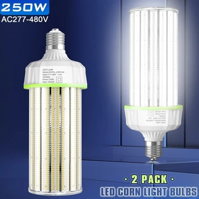 2X 480V 250W LED Corn Cob Light Bulb,E39 Mogul Base 37,500LM (Eqv.1200W MH/HPS) - Image 1 of 4