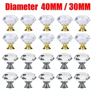 Large Crystal Diamond Glass Door Knobs Cupboard Drawer Furniture Handle Cabinet - Picture 1 of 13