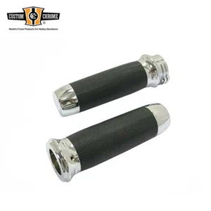 CNC Panorama Cable Style Grips Set Chrome W/ Black Rubber Fit For Harley 1973+ - Picture 1 of 1