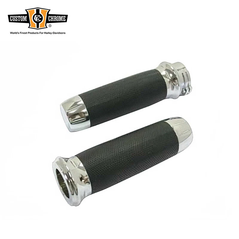 CNC Panorama Cable Style Grips Set Chrome W/ Black Rubber Fit For Harley 1973+ - Image 1 of 1