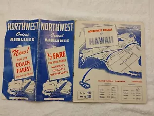 two 1949 Northwest Airlines Brochures -Schedules- Maps - Family Fares - Picture 1 of 4