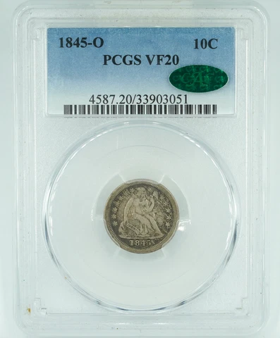 1845-O PCGS & CAC VF20 Seated Dime 10C Cover