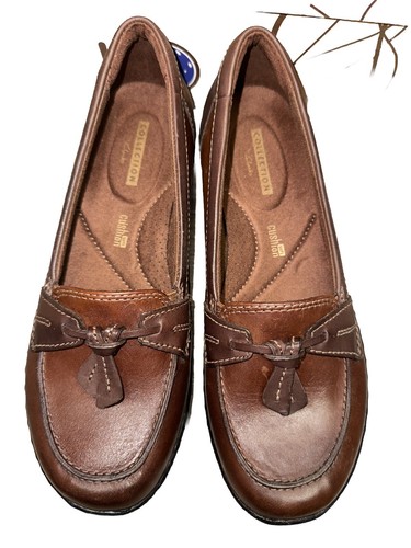 Clarks slip on marrone tinta unita fiocco punta tonda taglia 6M ballerine pelle