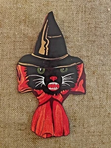 U Choose Vintage Inspired 1900s Cat in Witch Hat Halloween Cardstock Decoration - Picture 1 of 3