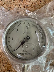 Ashcroft EN837-1 Pressure Gauge, 100 T6500, 316L SS 1/2" npt, 0-6 Bar - NEW - Picture 1 of 4