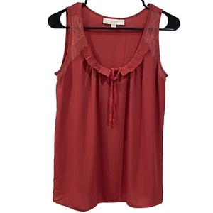 Blusa Camiseta sin mangas Ann Taylor Loft Rosa Floral Encaje Transparente Corbata Volantes Talla XS - Imagen 1 de 10