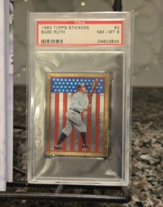 1983 TOPPS BASEBALL STICKERS 2 BABE RUTH SILVER/GOLD FOIL PSA 8 NEAR MINT-MINT - Picture 1 of 3