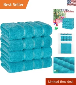 OEKO-TEX Certified Luxury Hand Towels - Aqua Blue Cotton Set of 4 for Bathroom - Picture 1 of 12