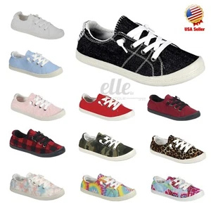 New Women Canvas Shoes Lace Up Slip On Casual Comfy Flat Sneakers Size 5 - 11 - Picture 1 of 18