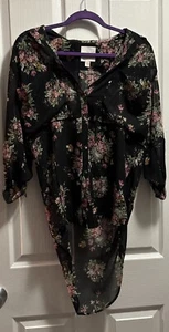 Line & Dot Oversized Blusenshirt transparent Blumen Button Down, Gr. S, # L1MC-1002 - Bild 1 von 11