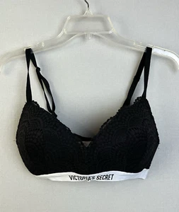 Victoria's Secret BH Damen 36C schwarz Spitze leicht gepolstert ohne Bügel Logo - Bild 1 von 7