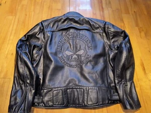 Harley Davidson Men Reflective Willie G Skull Leather Jacket 3XL Reconditioned  - Picture 1 of 14