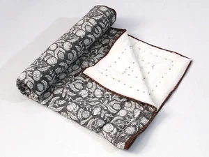 Newborn Baby Quilt for Nursery Cotton Filled Coverlet Hand Block Print Coverlet - Picture 1 of 8