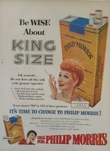 Anuncio impreso de cigarrillos vintage Lucille Ball 1953 de Philip Morris. Post Segunda Guerra Mundial. - Imagen 1 de 1