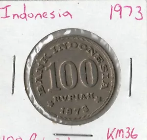 Coin Indonesia 100 Rupiah 1973 KM36, one year type - Picture 1 of 2