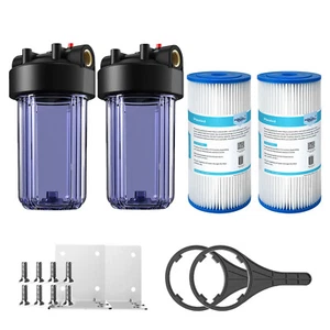2Pack Clear Whole House Water Filter Housing 10" x4.5" Pleated Filtration System - Picture 1 of 18