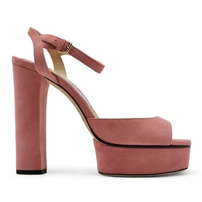 Jimmy Choo Peachy Ante Sandalias de Plataforma 125 Rosa Eu 37 US 6.5 - Nuevo - Imagen 1 de 4