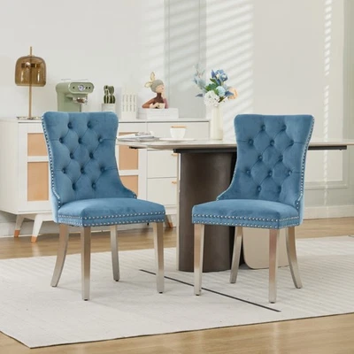 Set of 2 Modern Velvet Upholstered Dining Chairs Stainless Steel Legs Light Blue - Image 1 of 4
