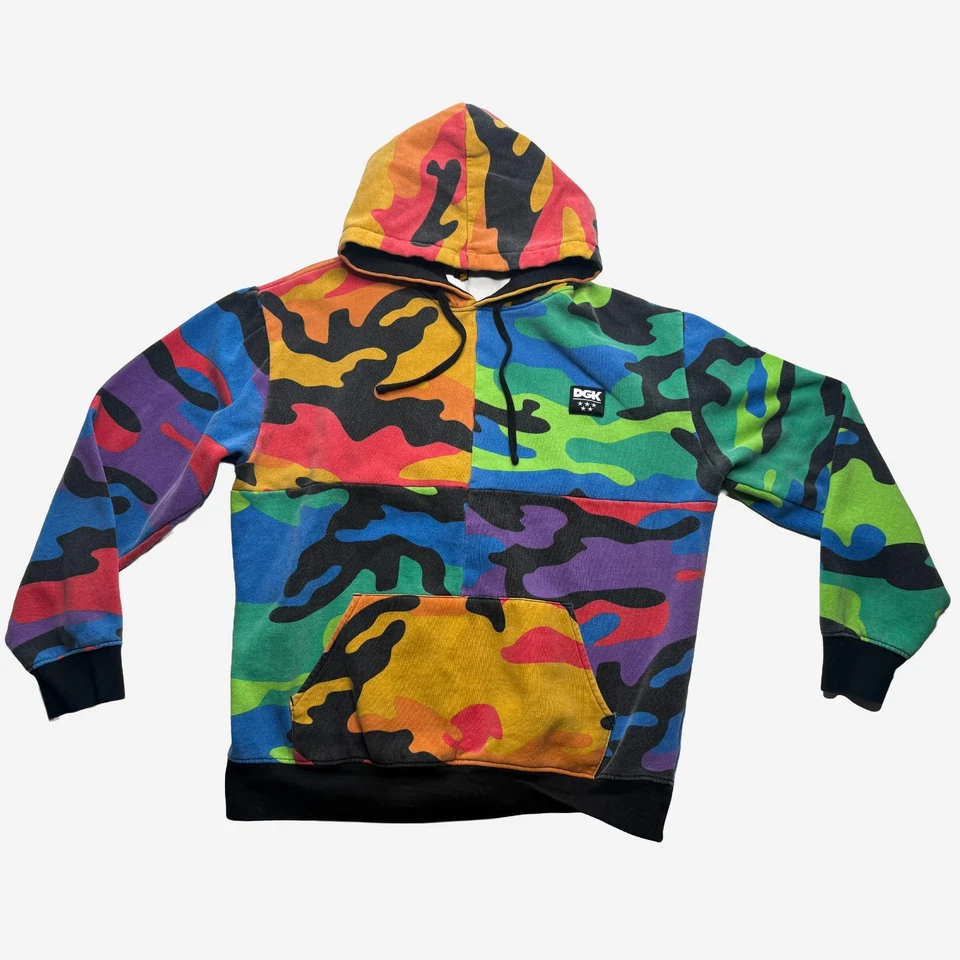 DGK Hoodie Large Multicolor Camo Pullover Skate Streetwear Sweatshirt Men's - Image 1 of 4