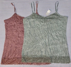 (2) Maurices Lace Trim Crinkle Camisoles  Size XL Sage & Rose V-neck *NEW w/tags - Picture 1 of 14