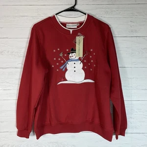Sudadera Vintage Rebecca Malone Rojo Muñeco de Nieve Mujer Talla Grande Bordada - Imagen 1 de 6