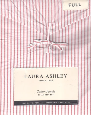 Laura Ashley Full Sheet Set Jaynie Ticking Stripe Red 4pc Farmhouse Chic Cottage - Image 1 of 4