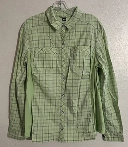 REI Shirt Womens XL Light Green Long Sleeve Snap Front Stretch Panels Hiking - Picture 1 of 5