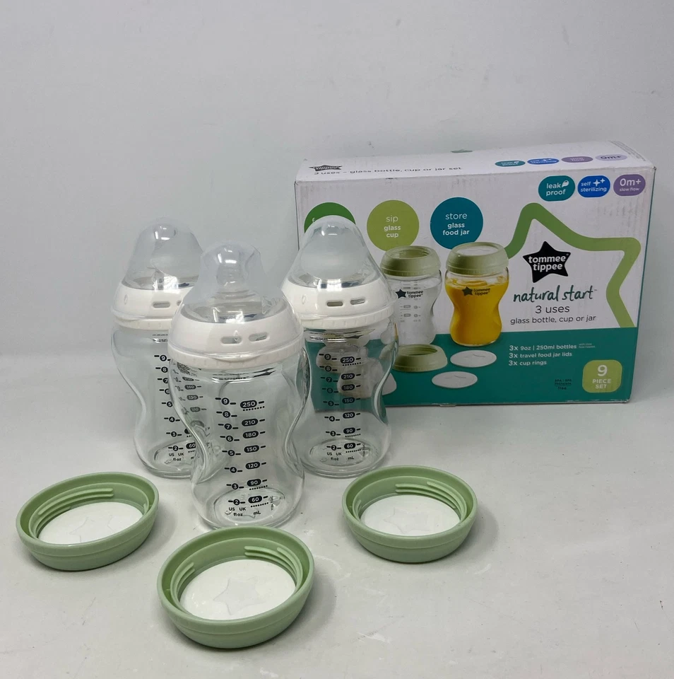 Tommee Tippee Natural Start 3 en 1 biberones de vidrio 9 oz paquete de 3 - transparente/blanco Foto 1 de 4