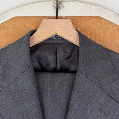 Polo Ralph Lauren Suit Mens 40L Gray Windowpane 2 Button Pants 32x30 Flat Front - Image 1 of 4