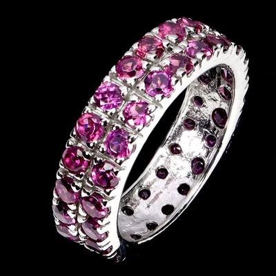 Anillo de plata de ley 925 redondo rodolita granate piedras preciosas naturales joyería talla 8,5 Foto 1 de 4