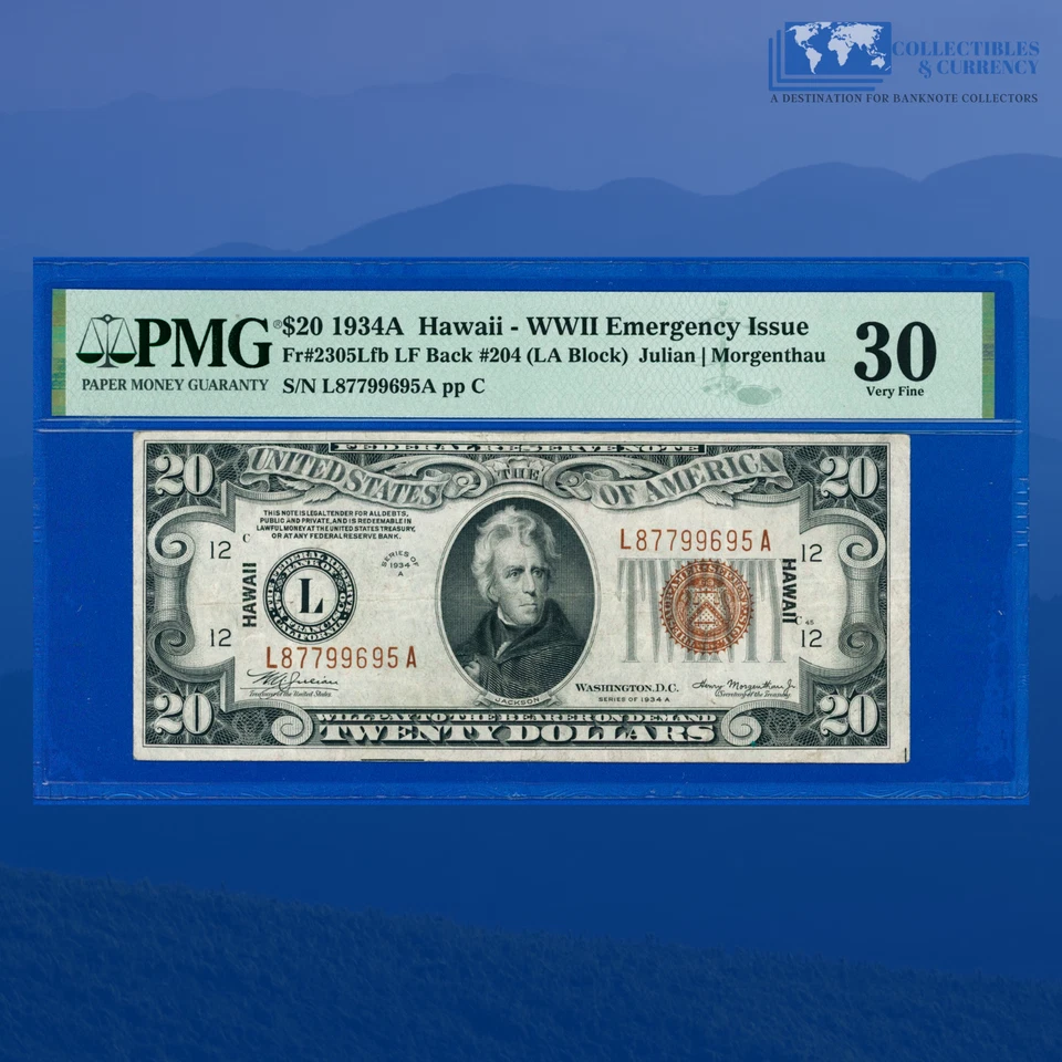 Fr.2305Lfb 1934A $20 FRN Brown Seal "HAWAII" Emergency Issue, PMG VF 30 #99695 - Image 1 of 3