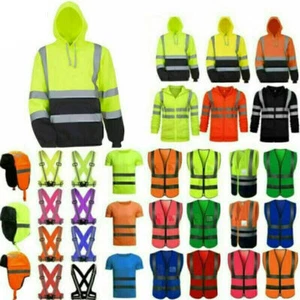 Men Hi Vis Viz Jacket Vest High Visibility Hoodie Coat Safety Work Sweatshirts⊹ - Picture 1 of 36