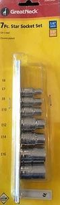 GREAT NECK 7 PZ E-TORX STAR SOCKET SET 1/4 + 3/8 DRIVE E6,E7,E8,E10,E12,E14,E16 - Foto 1 di 3
